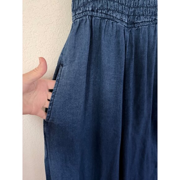 Pilcro Smocked Denim Jumpsuit Womens XS Blue Chambray Wide Leg Sleeveless - Picture 5 of 15